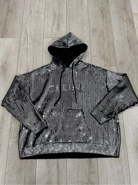 Celine Silver & Black Sequin Wool pullover Hoodie adult unisex M new with tags
